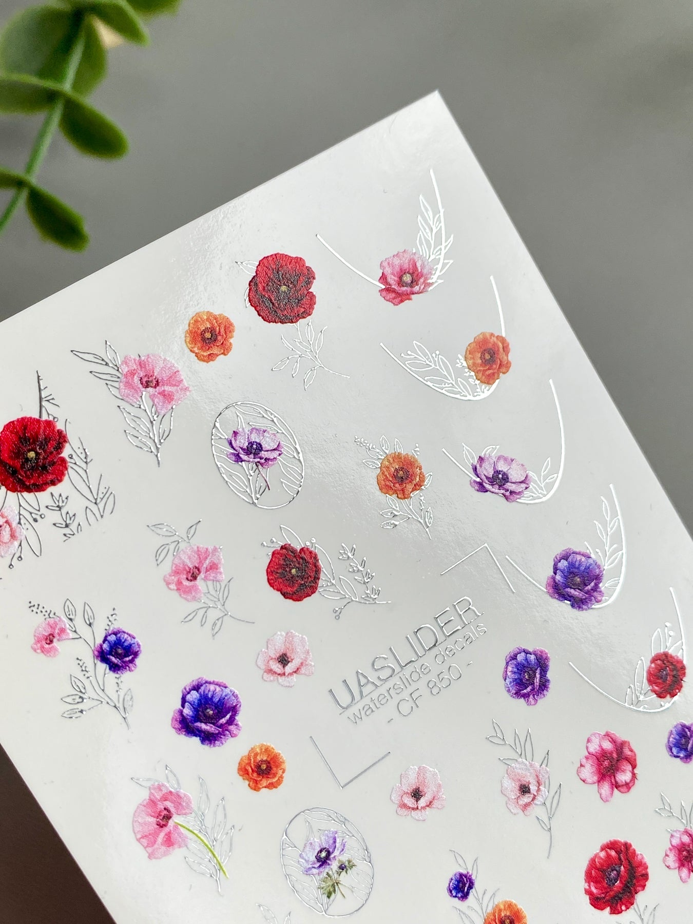 Floral Nail Decals — Poppies, Anemones & Silver Foil Botanicals | CF - 850 - UASLIDER