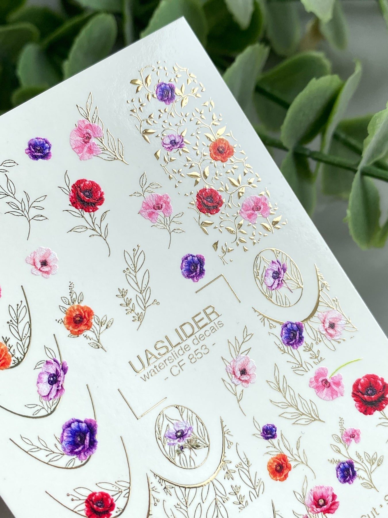 Floral Nail Decals — Poppies, Gold Foil Moons & Botanicals | CF - 853 - UASLIDER