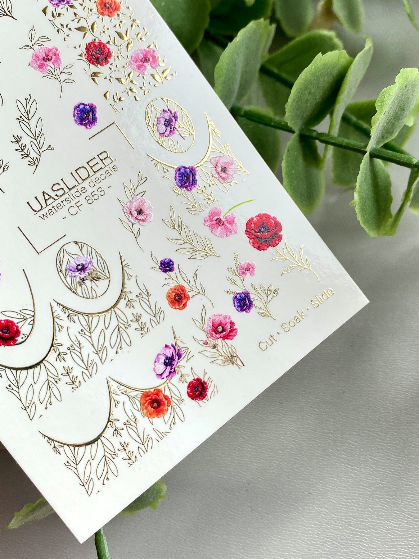 Floral Nail Decals — Poppies, Gold Foil Moons & Botanicals | CF - 853 - UASLIDER