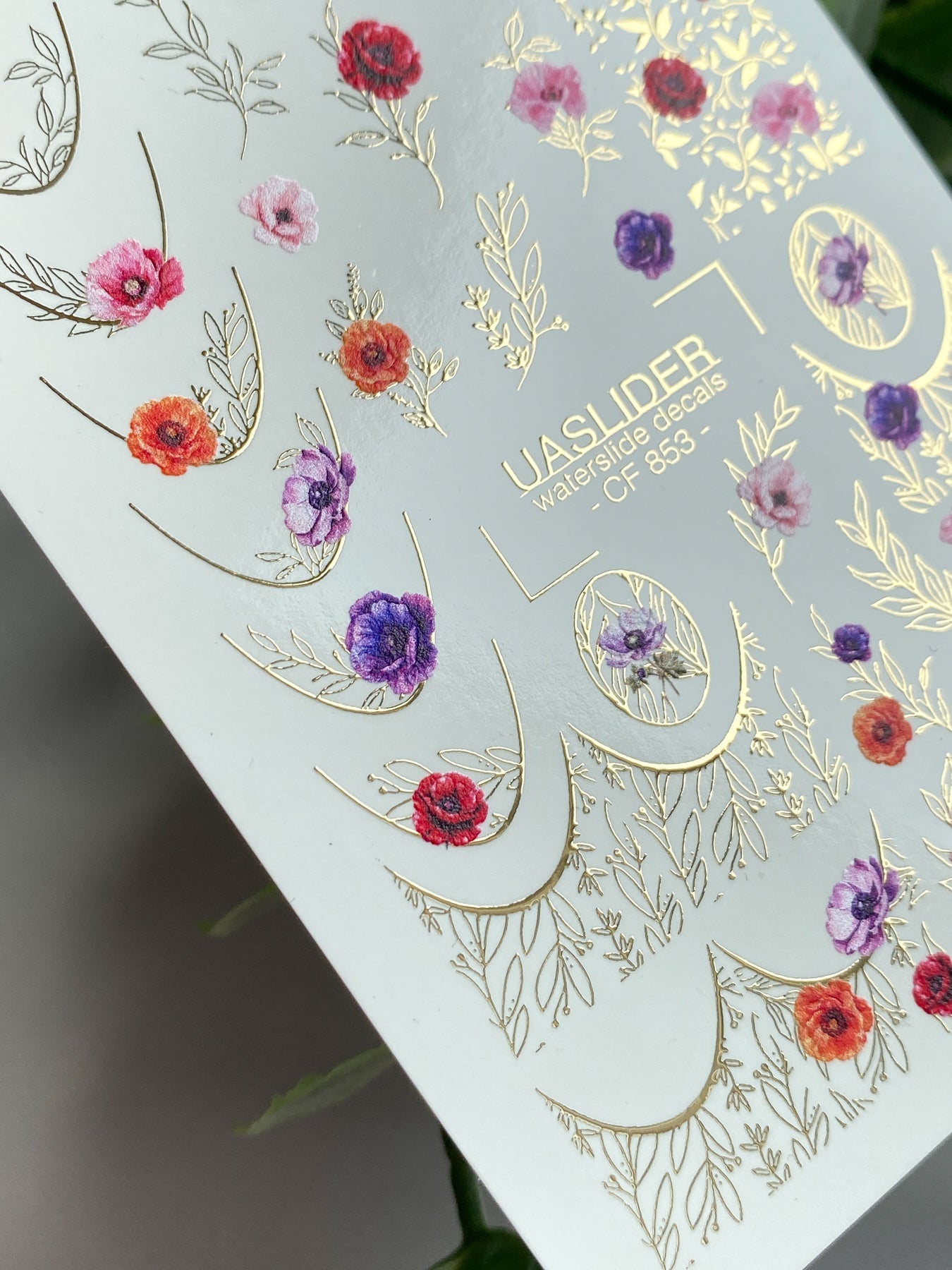 Floral Nail Decals — Poppies, Gold Foil Moons & Botanicals | CF - 853 - UASLIDER