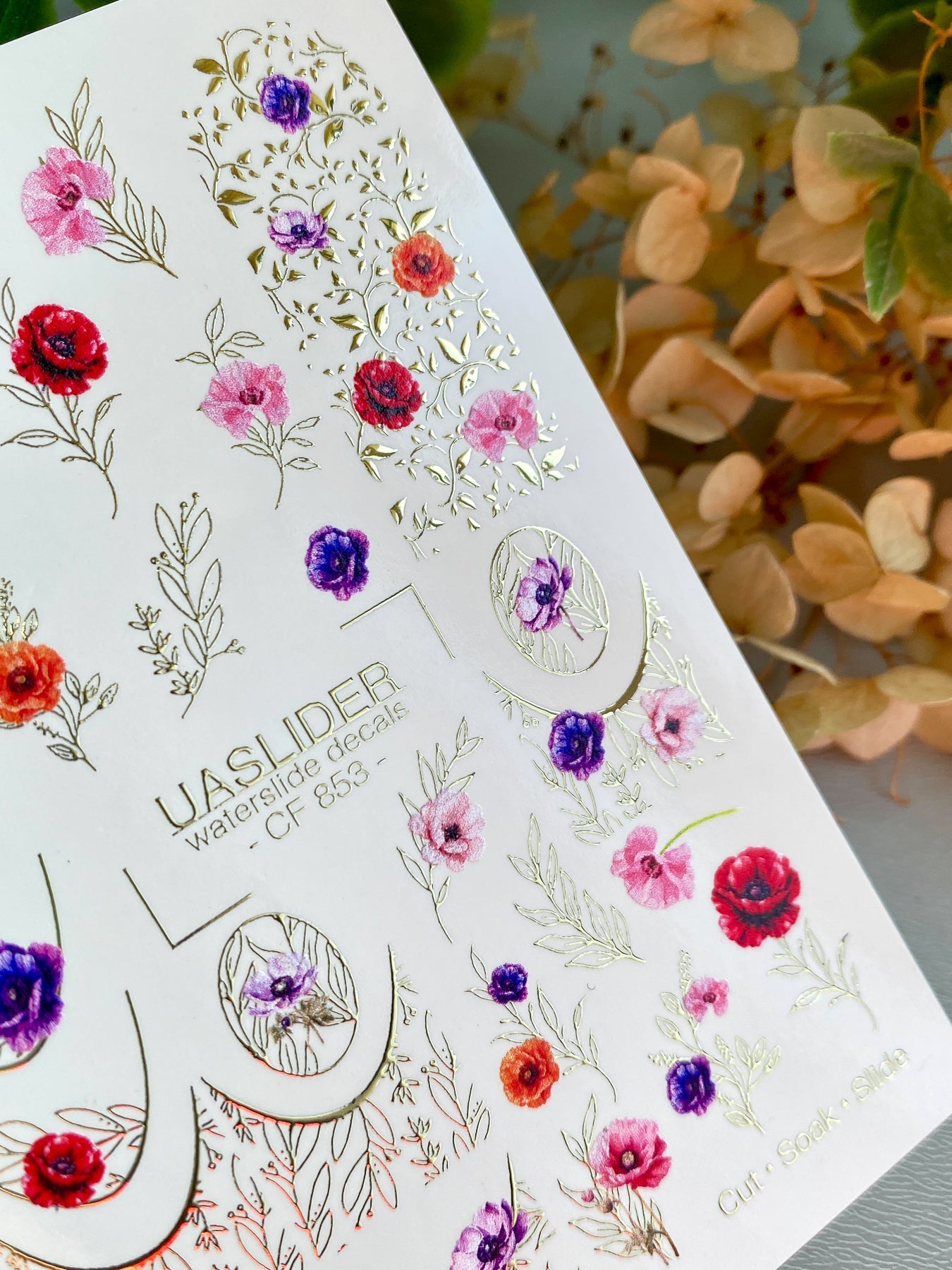 Floral Nail Decals — Poppies, Gold Foil Moons & Botanicals | CF - 853 - UASLIDER