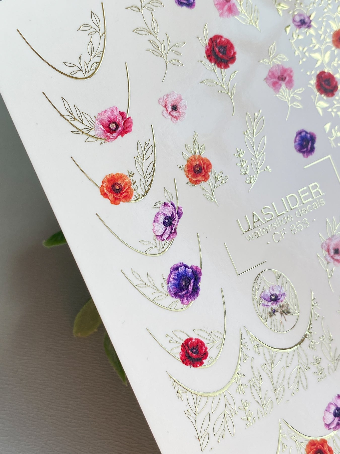 Floral Nail Decals — Poppies, Gold Foil Moons & Botanicals | CF - 853 - UASLIDER