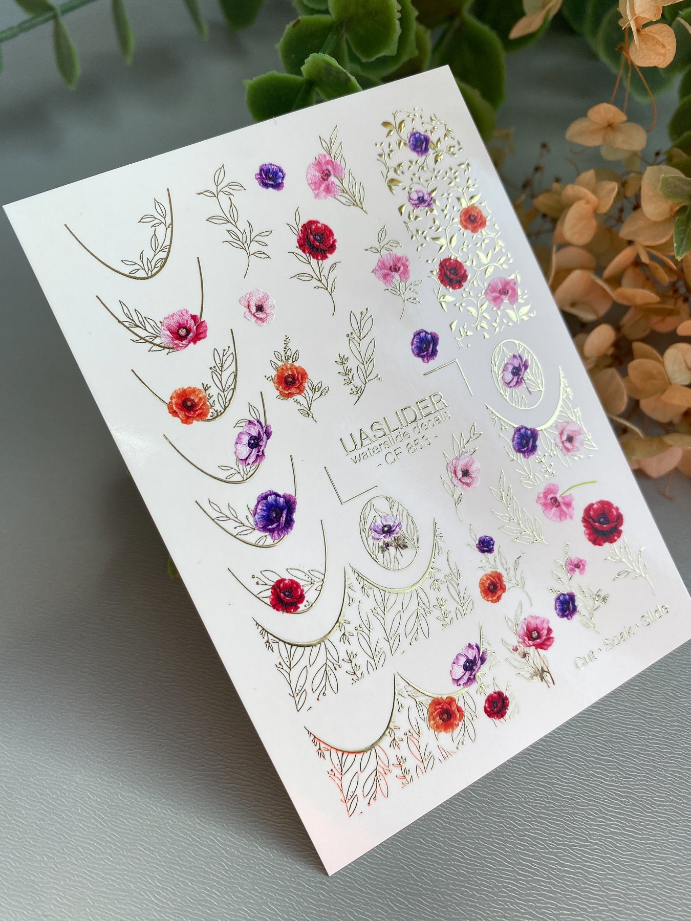 Floral Nail Decals — Poppies, Gold Foil Moons & Botanicals | CF - 853 - UASLIDER