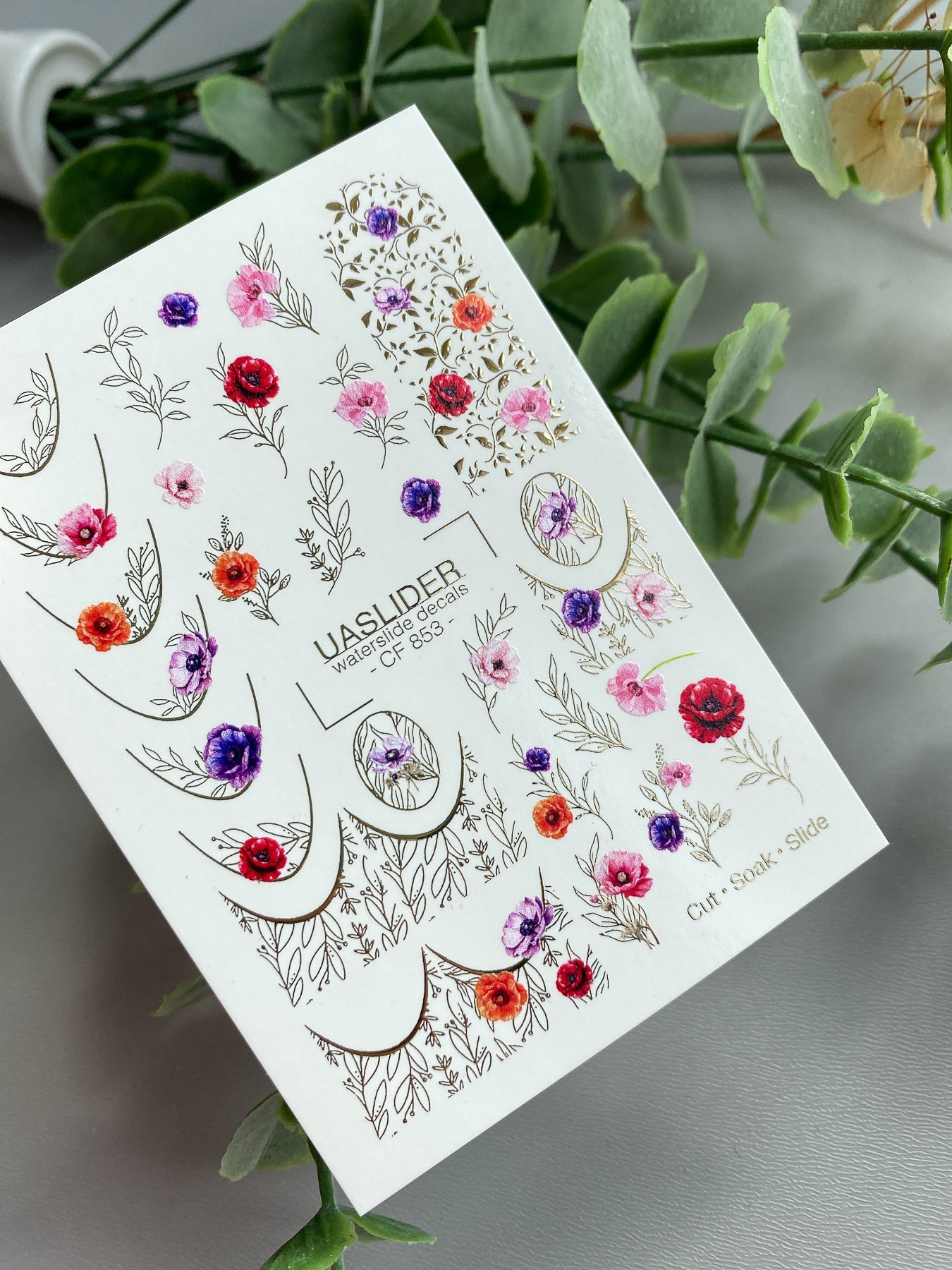 Floral Nail Decals — Poppies, Gold Foil Moons & Botanicals | CF - 853 - UASLIDER