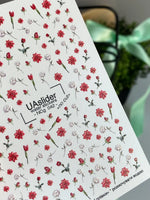 Floral Nail Decals — Red Roses Tulips Gold Foil No Cut | NCg - 042 - UASLIDER
