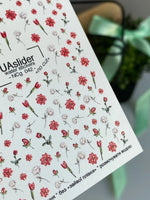 Floral Nail Decals — Red Roses Tulips Gold Foil No Cut | NCg - 042 - UASLIDER