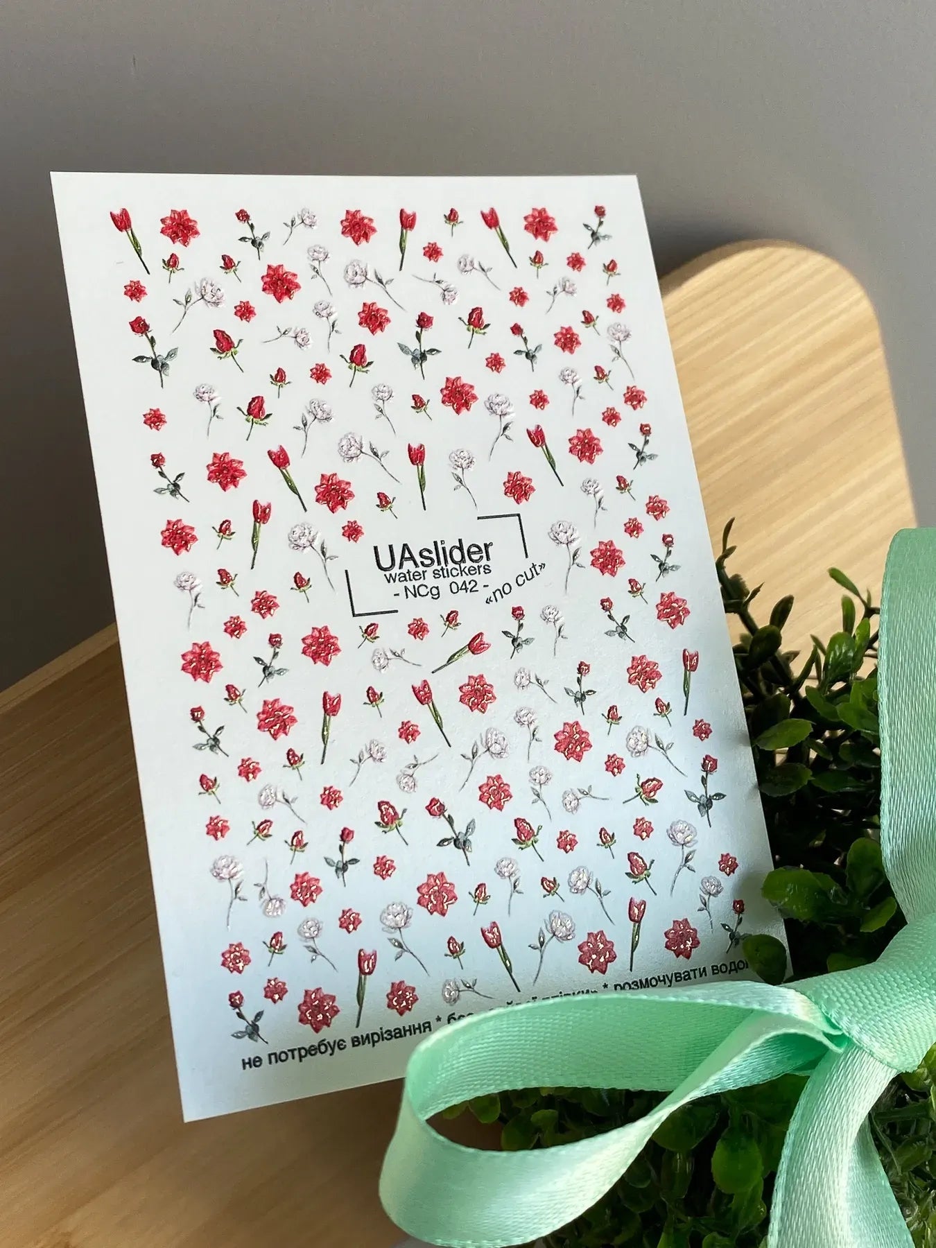 Floral Nail Decals — Red Roses Tulips Gold Foil No Cut | NCg - 042 - UASLIDER
