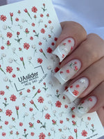 Floral Nail Decals — Red Roses Tulips Gold Foil No Cut | NCg - 042 - UASLIDER