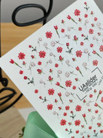 Floral Nail Decals — Red Roses Tulips Gold Foil No Cut | NCg - 042 - UASLIDER