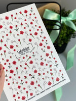 Floral Nail Decals — Red Roses Tulips Gold Foil No Cut | NCg - 042 - UASLIDER
