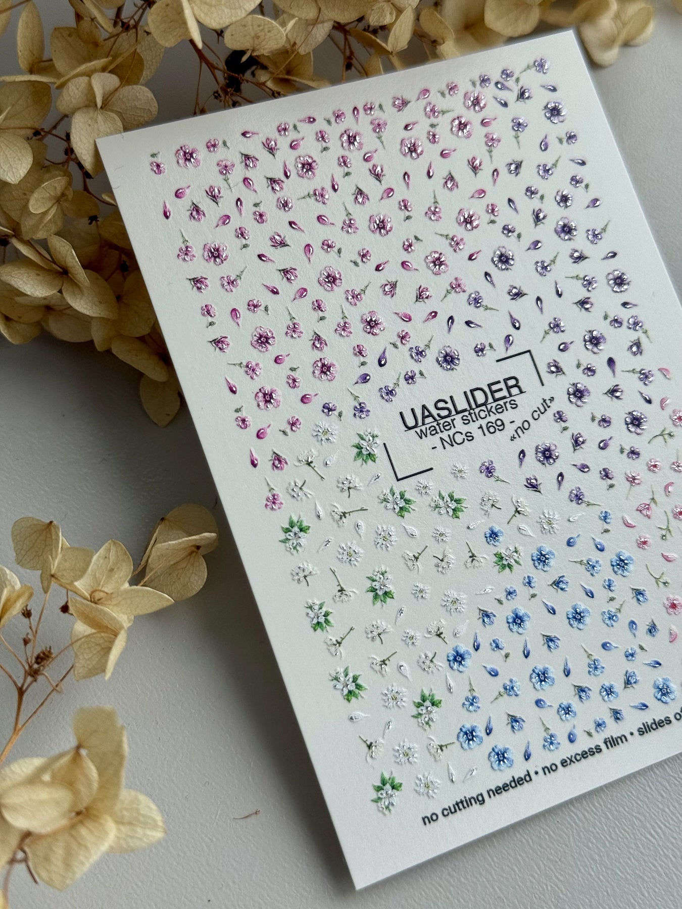 Floral Nail Decals — Scattered Petals, Pink, White & Blue | NCs-169 - UASLIDER