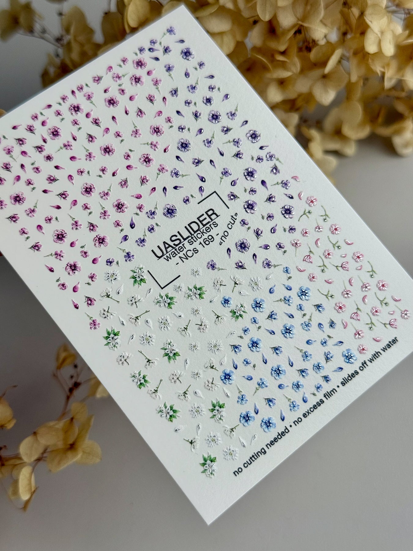 Floral Nail Decals — Scattered Petals, Pink, White & Blue | NCs-169 - UASLIDER