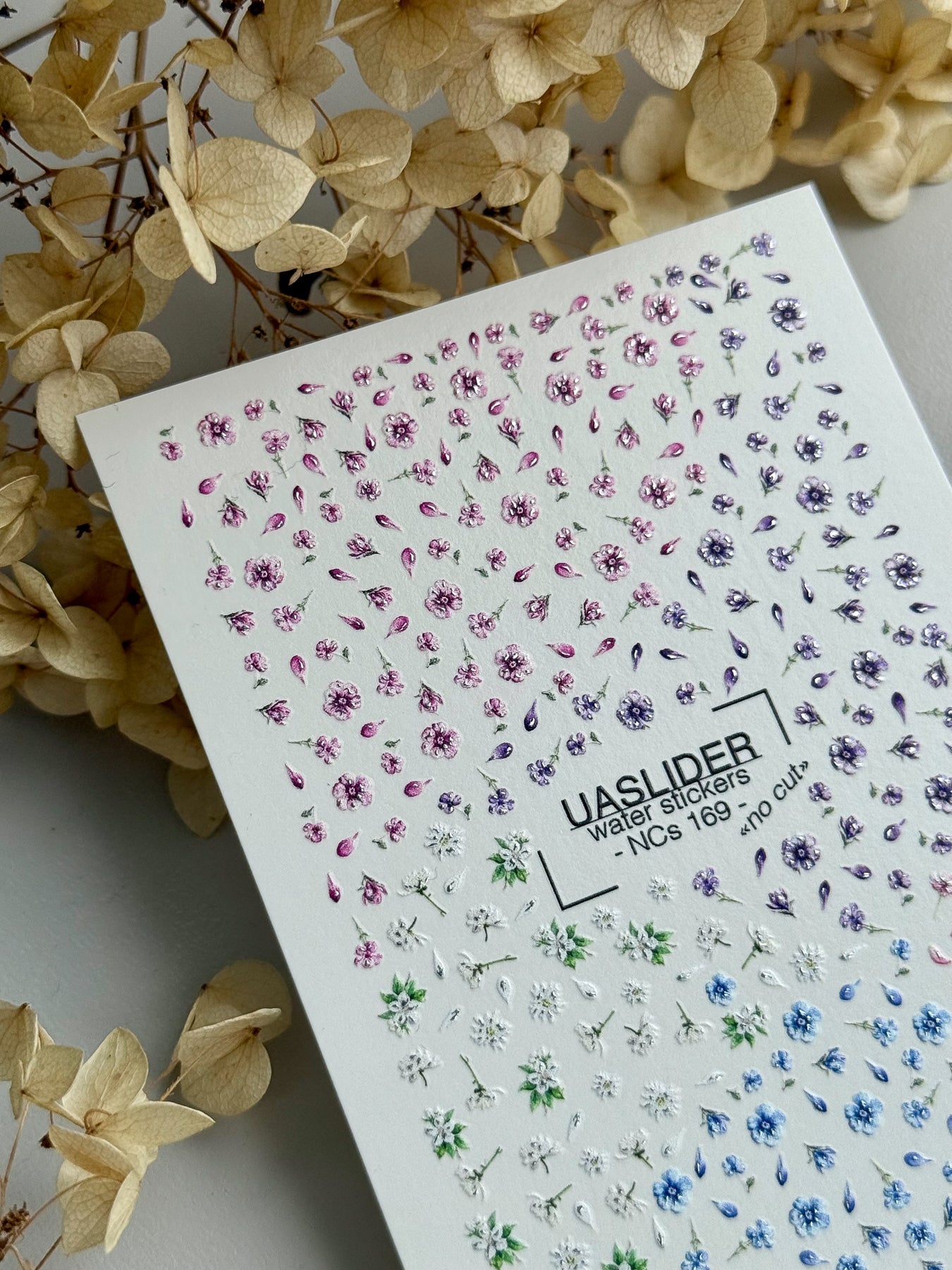 Floral Nail Decals — Scattered Petals, Pink, White & Blue | NCs-169 - UASLIDER