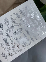 Floral Nail Decals — Silver Foil Botanical Leaves & Flowers | Fs-239 - UASLIDER