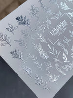 Floral Nail Decals — Silver Foil Botanical Leaves & Flowers | Fs-239 - UASLIDER