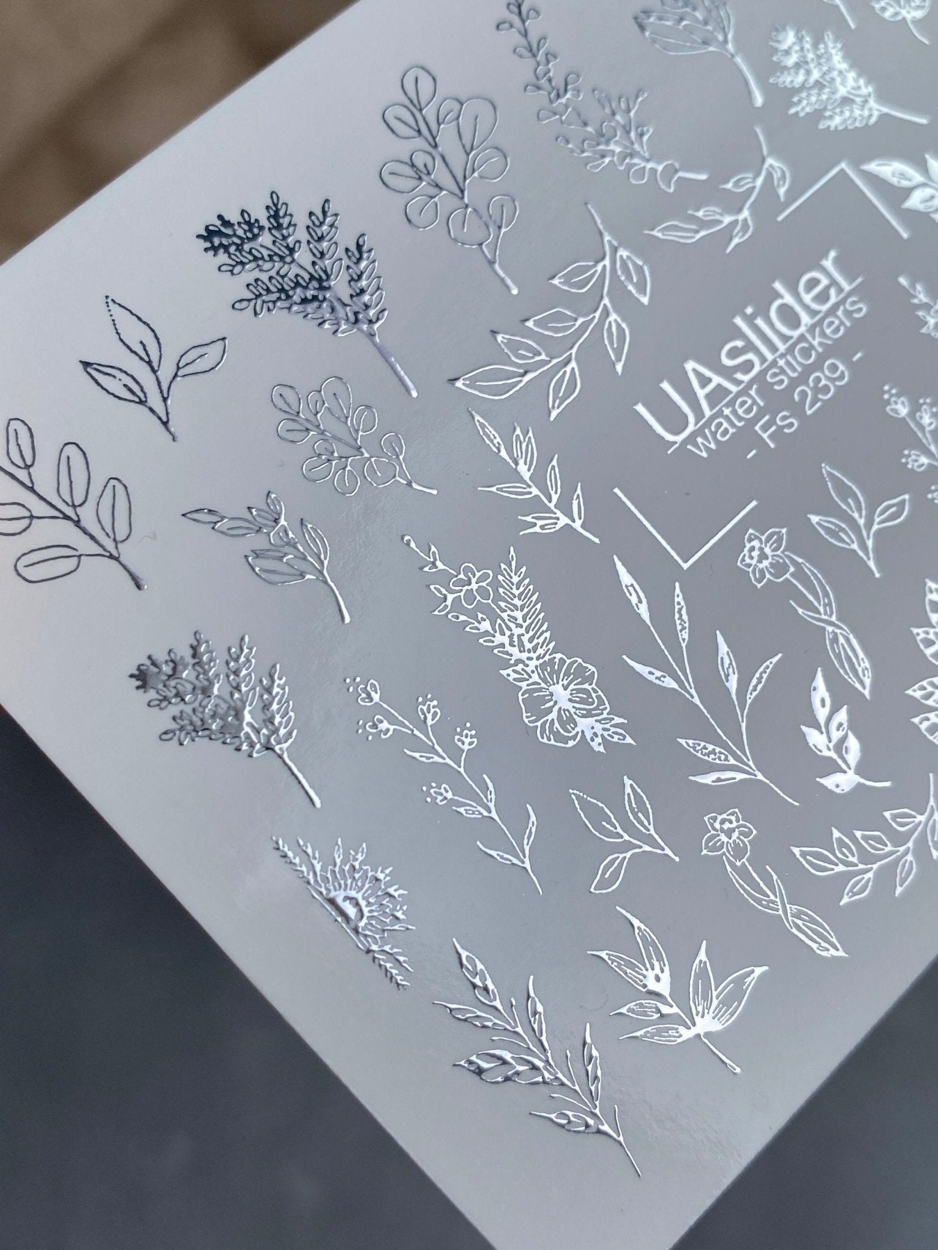 Floral Nail Decals — Silver Foil Botanical Leaves & Flowers | Fs-239 - UASLIDER