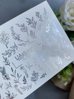 Floral Nail Decals — Silver Foil Botanical Leaves & Flowers | Fs-239 - UASLIDER