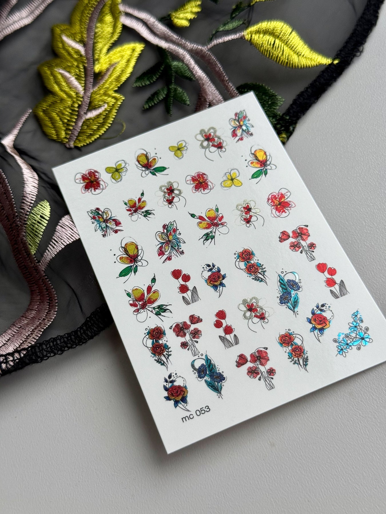 Floral Nail Decals — Sketch Flowers, Tulips & Butterflies | MC-053 - UASLIDER