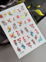 Floral Nail Decals — Sketch Flowers, Tulips & Butterflies | MC-053 - UASLIDER