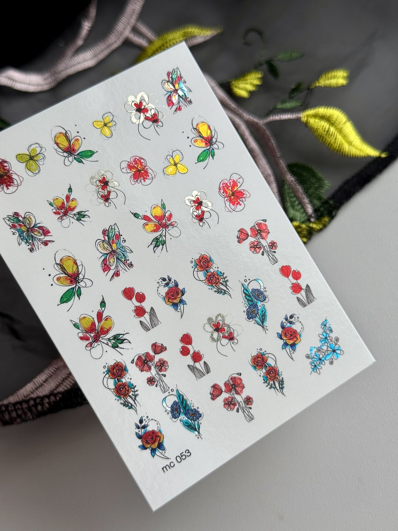 Floral Nail Decals — Sketch Flowers, Tulips & Butterflies | MC-053 - UASLIDER