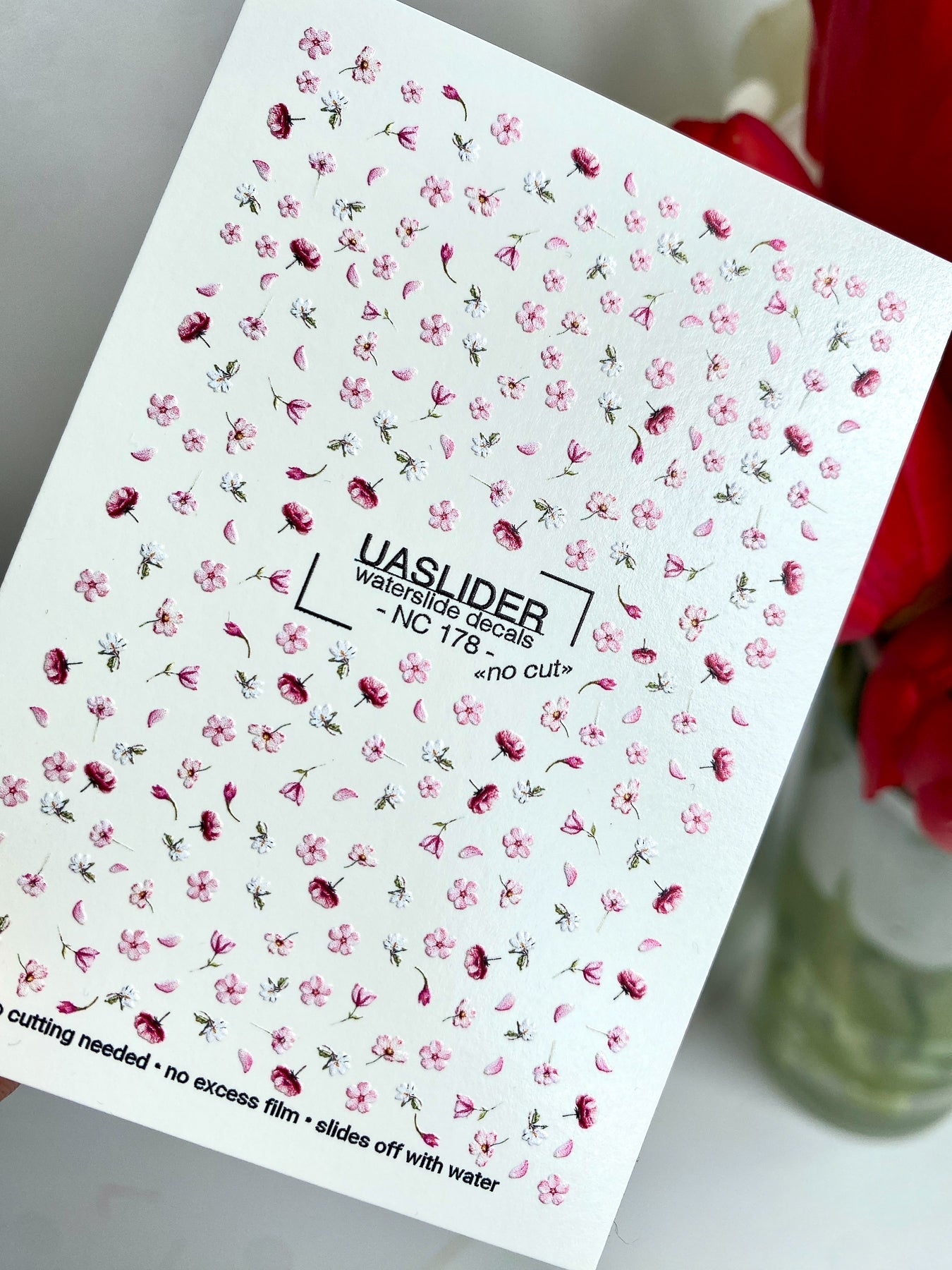 Floral Nail Decals — Tiny Scattered Pink & White Flowers | NC-178 - UASLIDER
