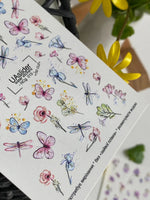 Floral Nail Decals — Watercolor Flowers, Butterflies & Dragonflies | NCg-013 - UASLIDER