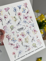 Floral Nail Decals — Watercolor Flowers, Butterflies & Dragonflies | NCg-013 - UASLIDER