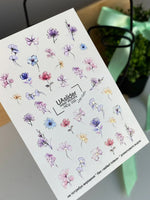 Floral Nail Decals — Watercolor Purple & Blue Flowers Gold Foil | NCg-033 - UASLIDER