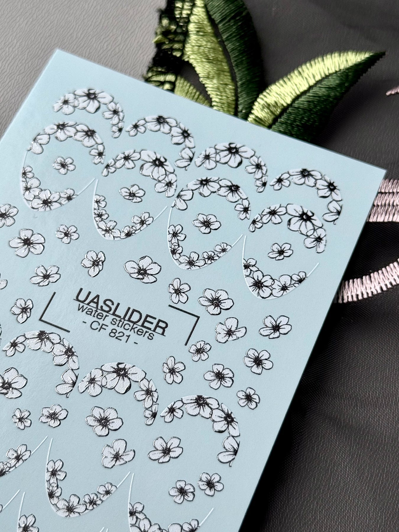 Floral Nail Decals — White Cherry Blossom Swirls & Hearts | CF - 821 - UASLIDER