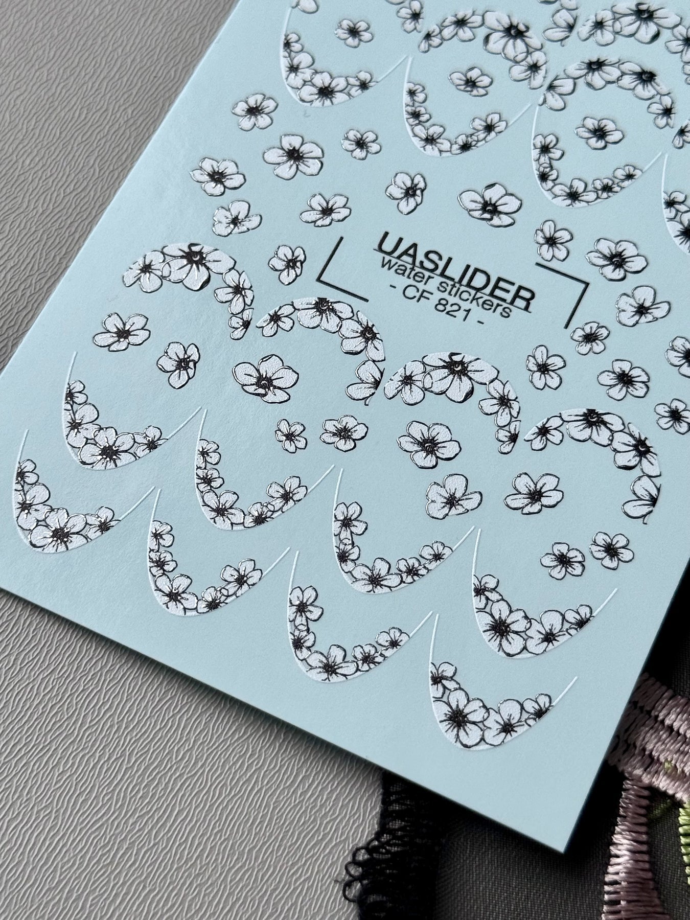 Floral Nail Decals — White Cherry Blossom Swirls & Hearts | CF - 821 - UASLIDER