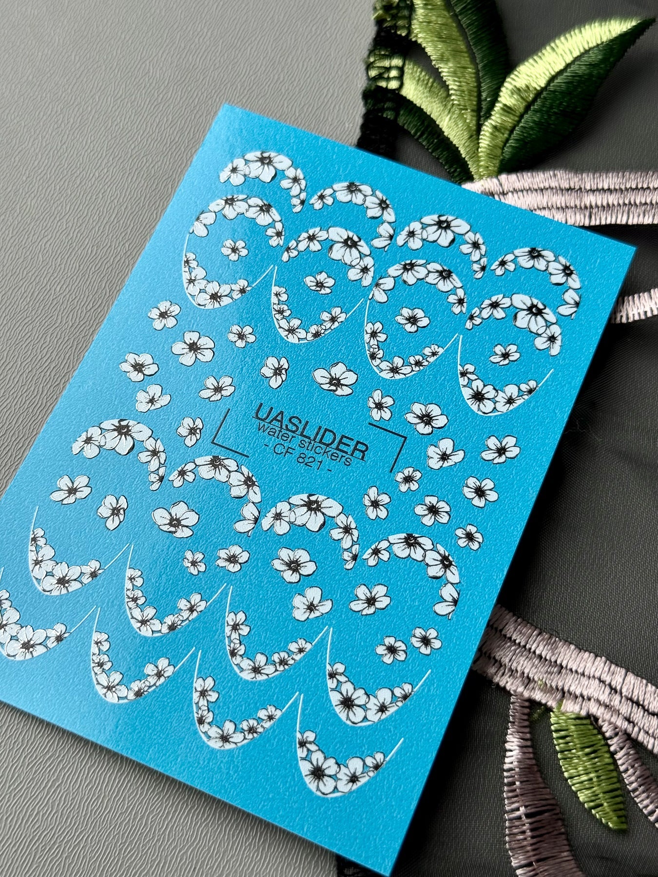 Floral Nail Decals — White Cherry Blossom Swirls & Hearts | CF - 821 - UASLIDER