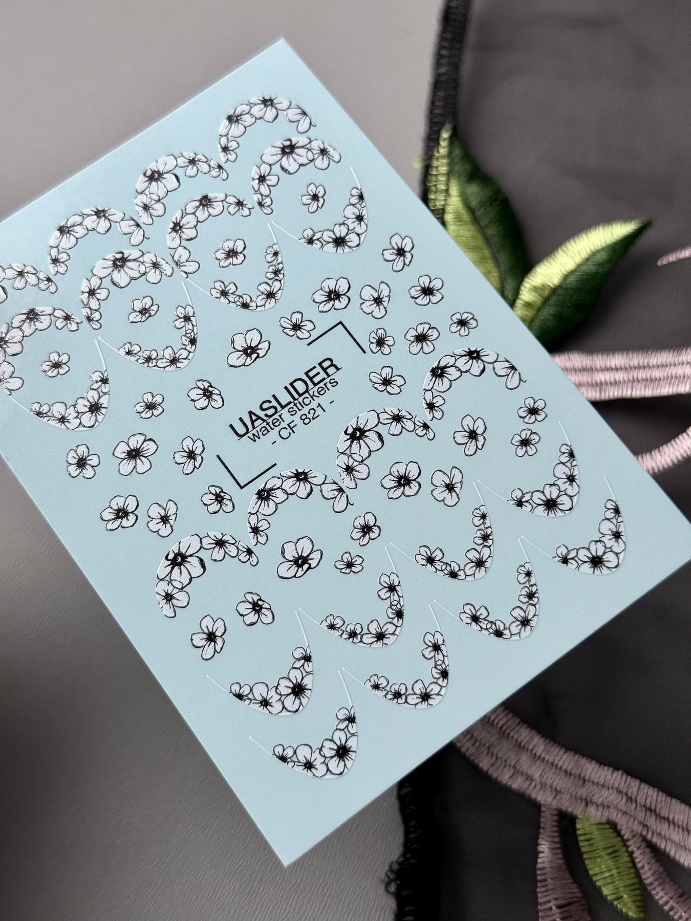 Floral Nail Decals — White Cherry Blossom Swirls & Hearts | CF - 821 - UASLIDER