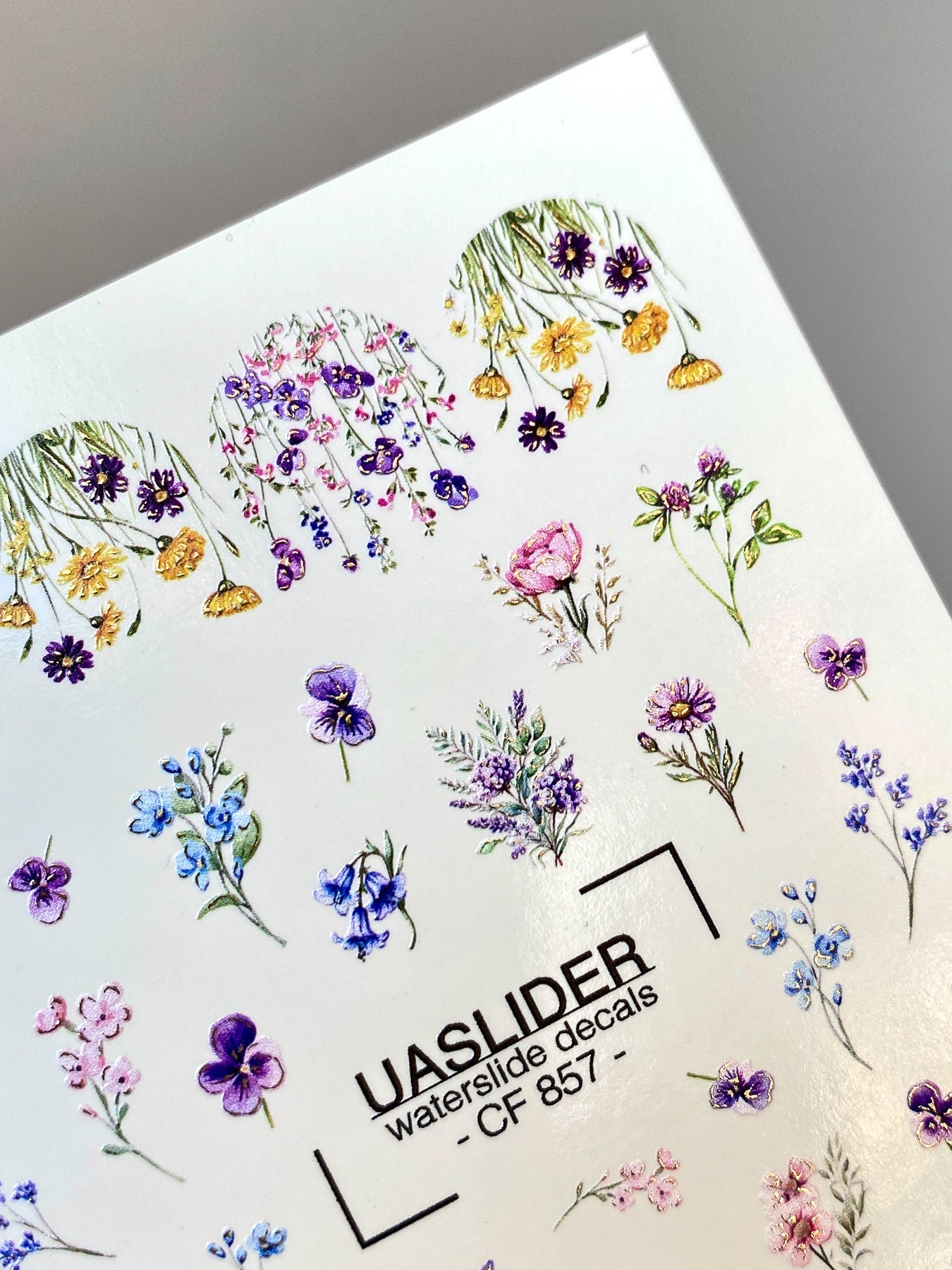 Floral Nail Decals — Wildflower Mix with Pansies & Gold Foil | CF - 857 - UASLIDER