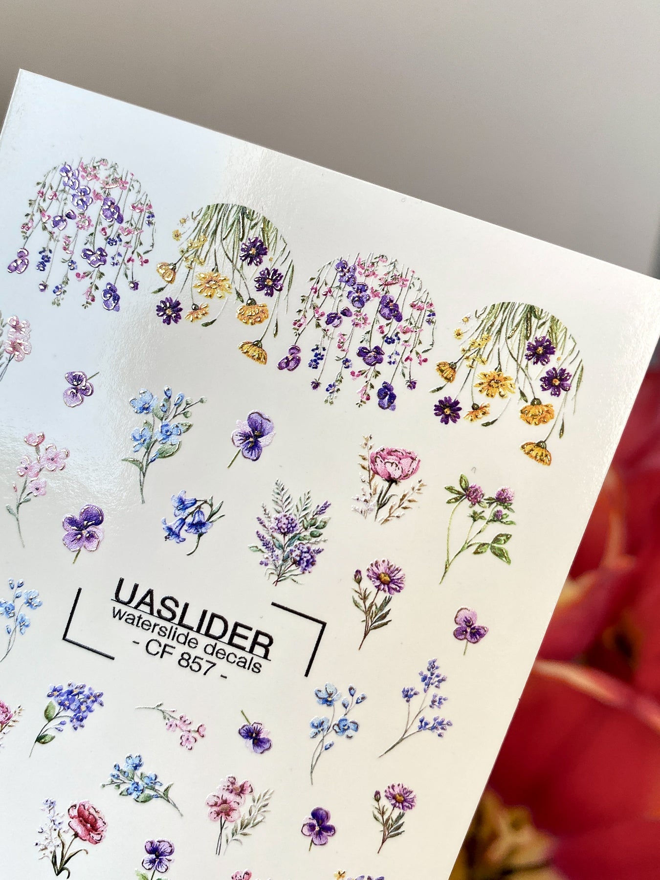 Floral Nail Decals — Wildflower Mix with Pansies & Gold Foil | CF - 857 - UASLIDER