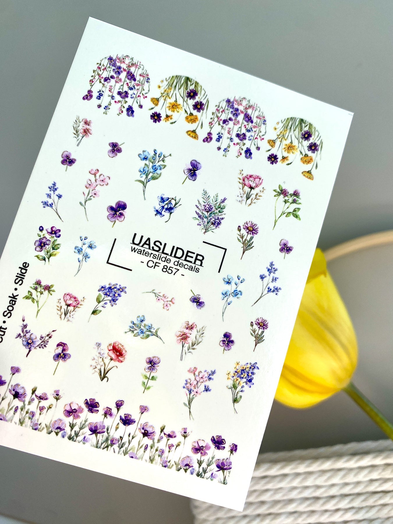 Floral Nail Decals — Wildflower Mix with Pansies & Gold Foil | CF - 857 - UASLIDER