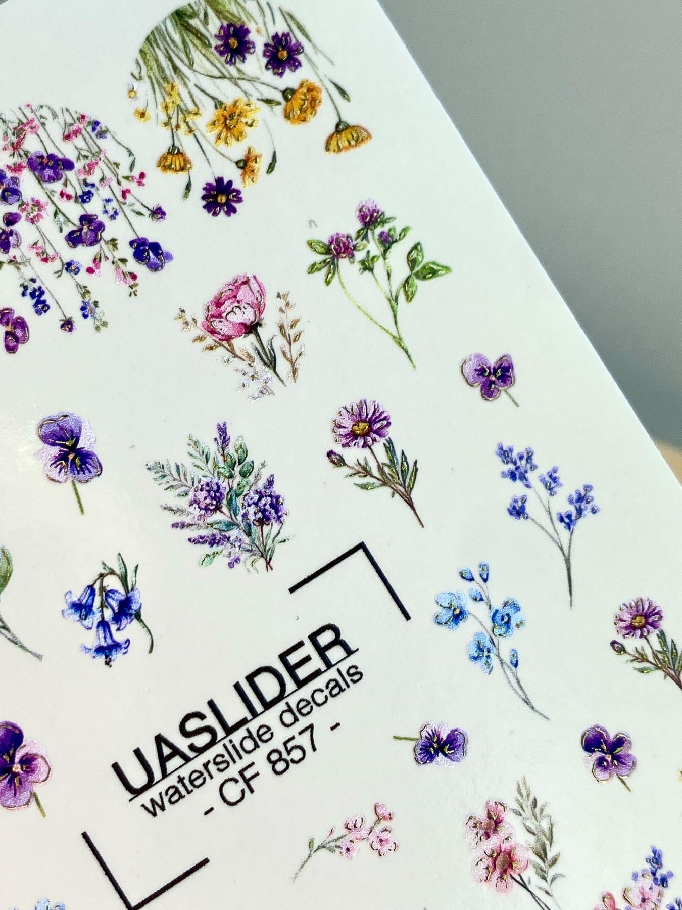 Floral Nail Decals — Wildflower Mix with Pansies & Gold Foil | CF - 857 - UASLIDER