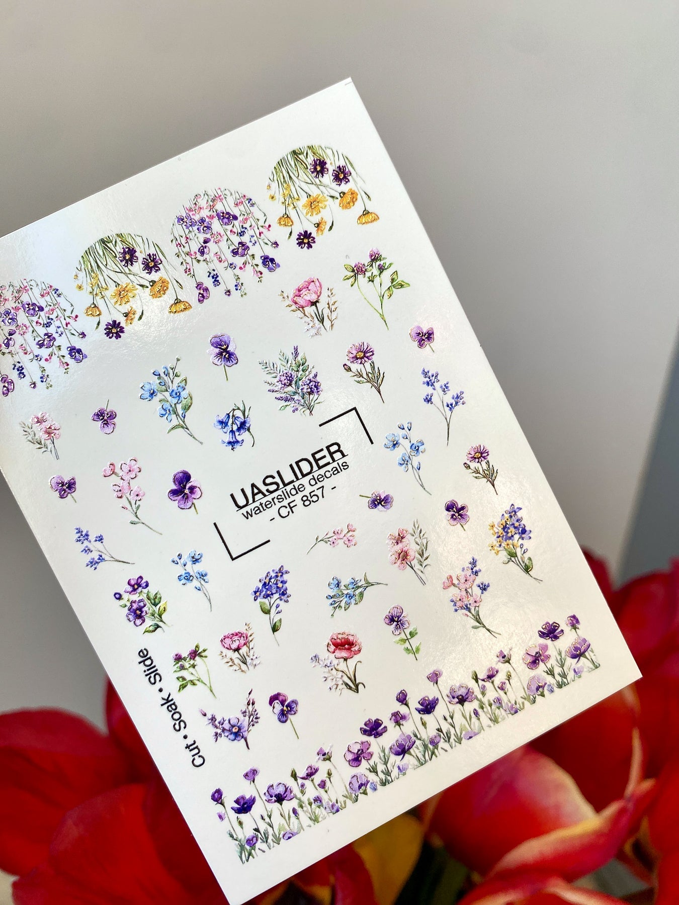 Floral Nail Decals — Wildflower Mix with Pansies & Gold Foil | CF - 857 - UASLIDER