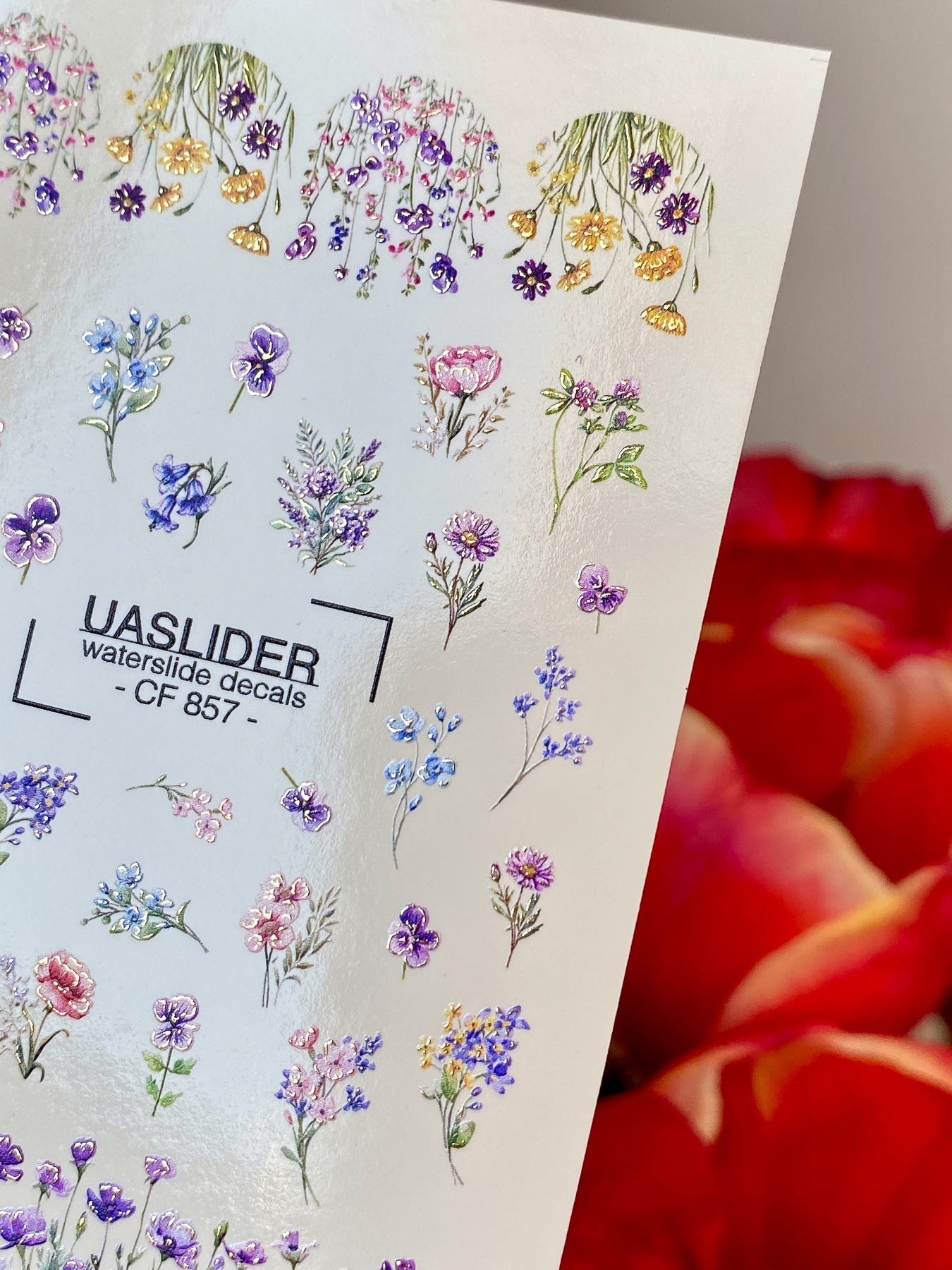 Floral Nail Decals — Wildflower Mix with Pansies & Gold Foil | CF - 857 - UASLIDER