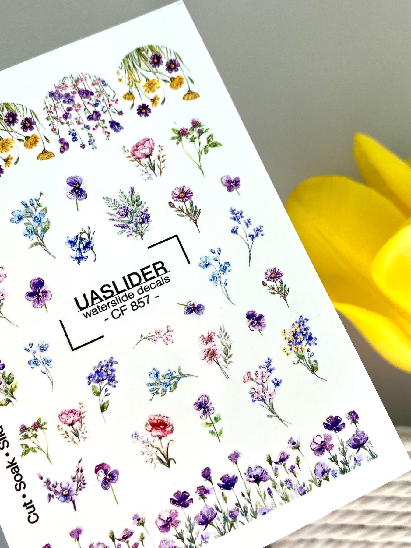 Floral Nail Decals — Wildflower Mix with Pansies & Gold Foil | CF - 857 - UASLIDER