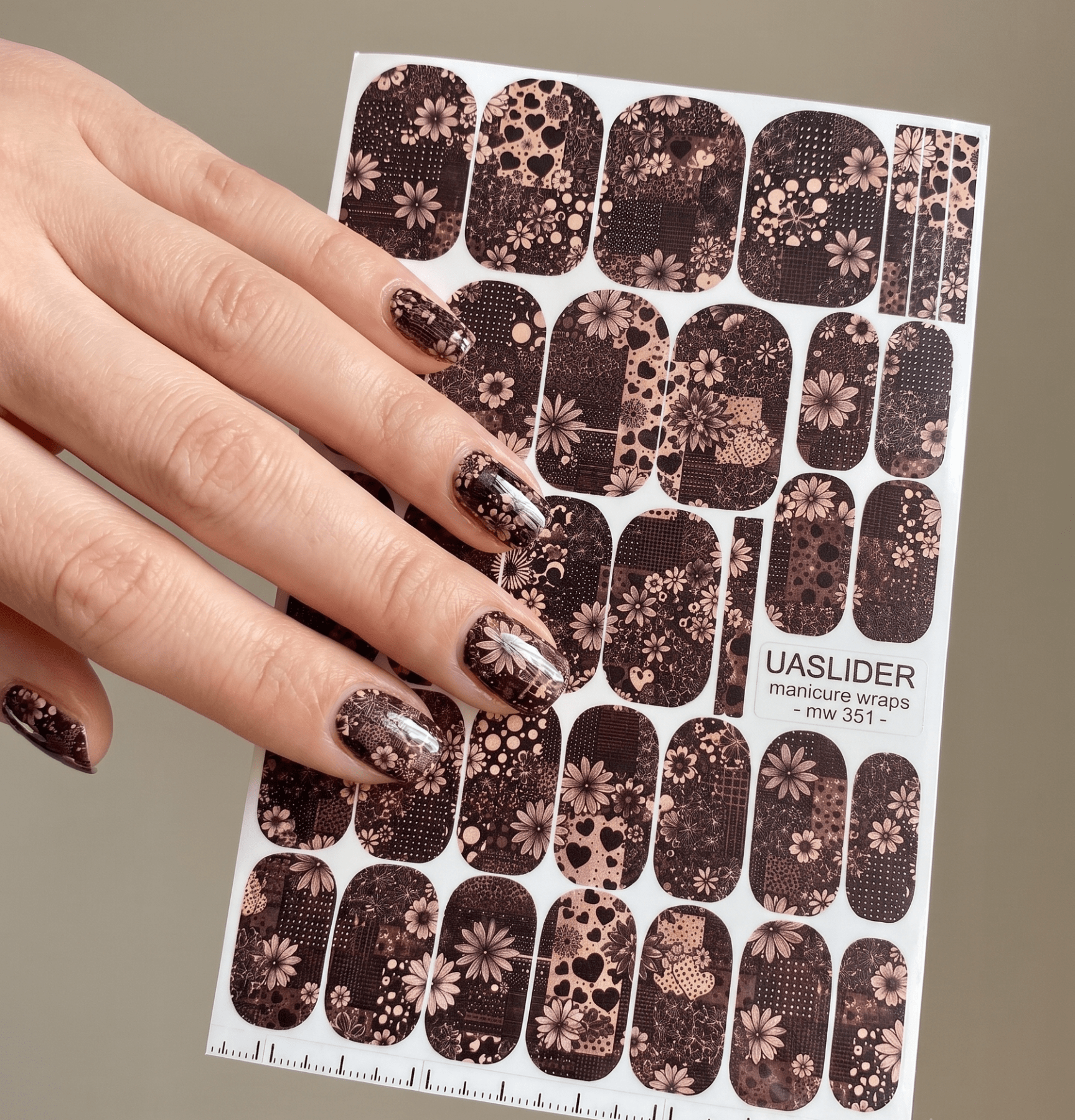 Floral Patchwork Manicure Wraps — Hearts & Daisies | mw-351 - UASLIDER