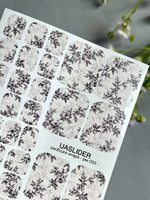 Floral Pedicure Nail Wraps — Black Vintage Flowers on Grey Texture | PW-033 - UASLIDER