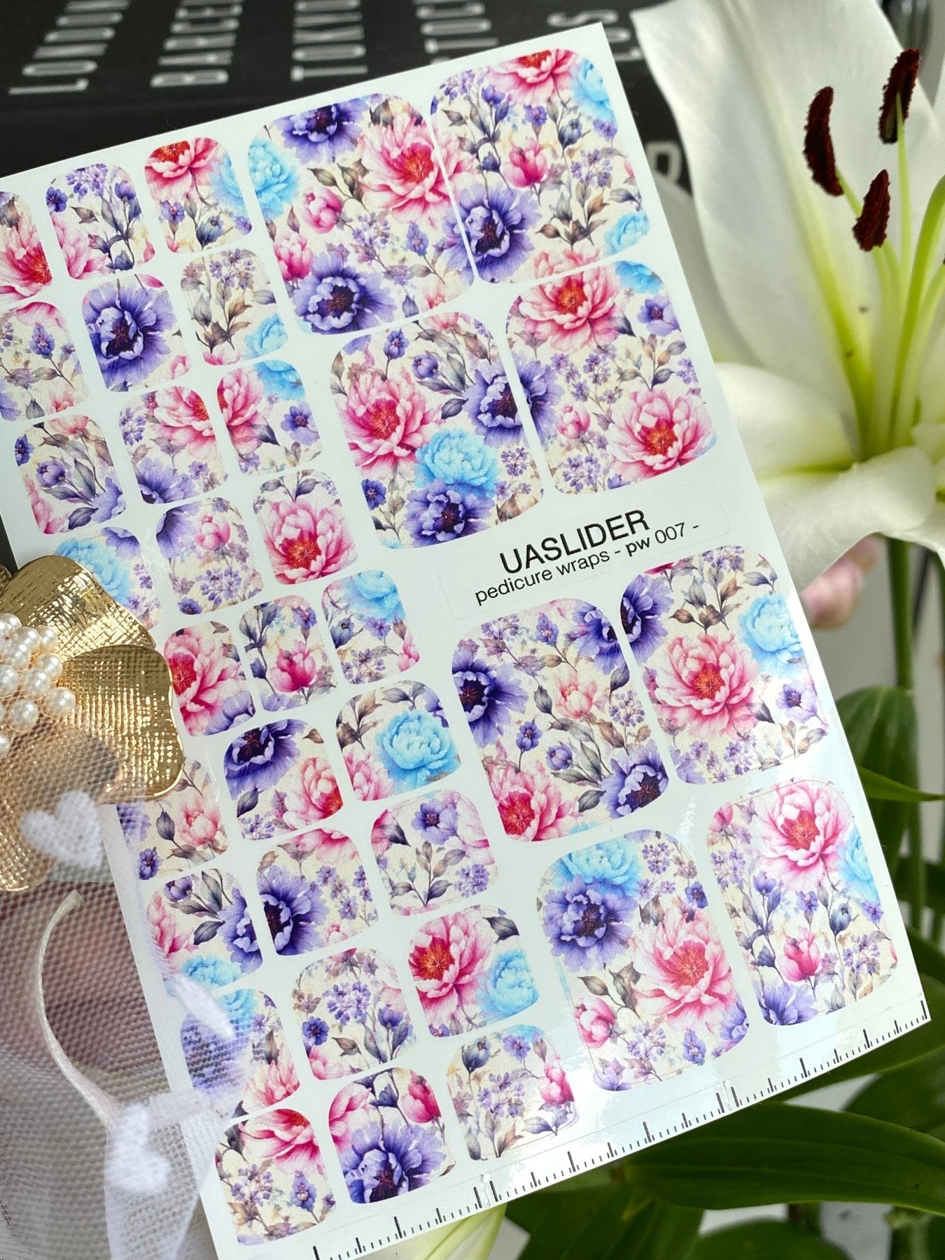 Floral Pedicure Nail Wraps — Pink Blue Purple Peony Garden | PW-007 - UASLIDER