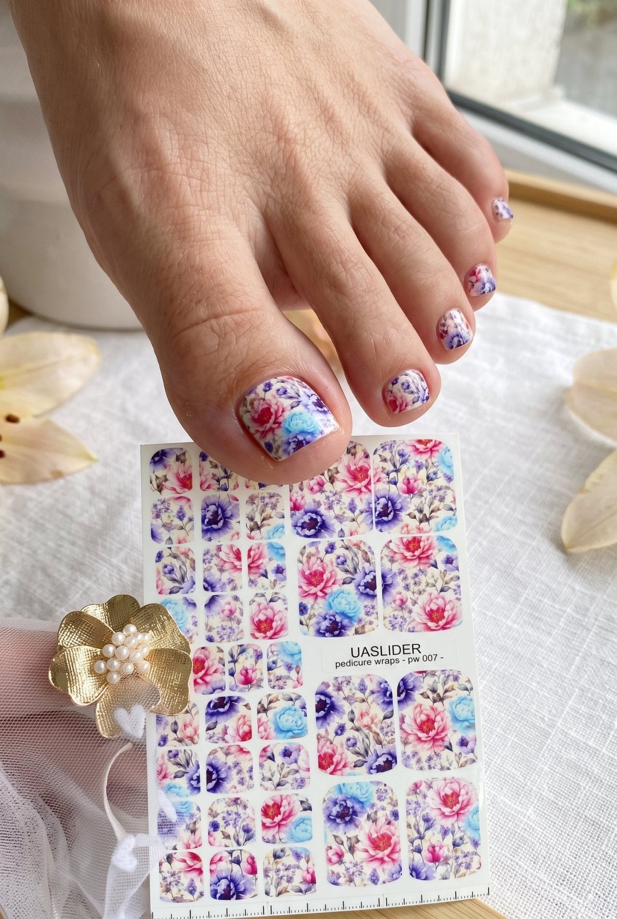 Floral Pedicure Nail Wraps — Pink Blue Purple Peony Garden | PW-007 - UASLIDER