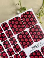 Floral Pedicure Nail Wraps — Red Sakura Blossoms on Black | PW-021 - UASLIDER