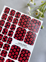 Floral Pedicure Nail Wraps — Red Sakura Blossoms on Black | PW-021 - UASLIDER