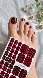 Floral Pedicure Nail Wraps — Red Sakura Blossoms on Black | PW-021 - UASLIDER