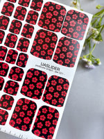 Floral Pedicure Nail Wraps — Red Sakura Blossoms on Black | PW-021 - UASLIDER