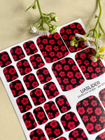 Floral Pedicure Nail Wraps — Red Sakura Blossoms on Black | PW-021 - UASLIDER