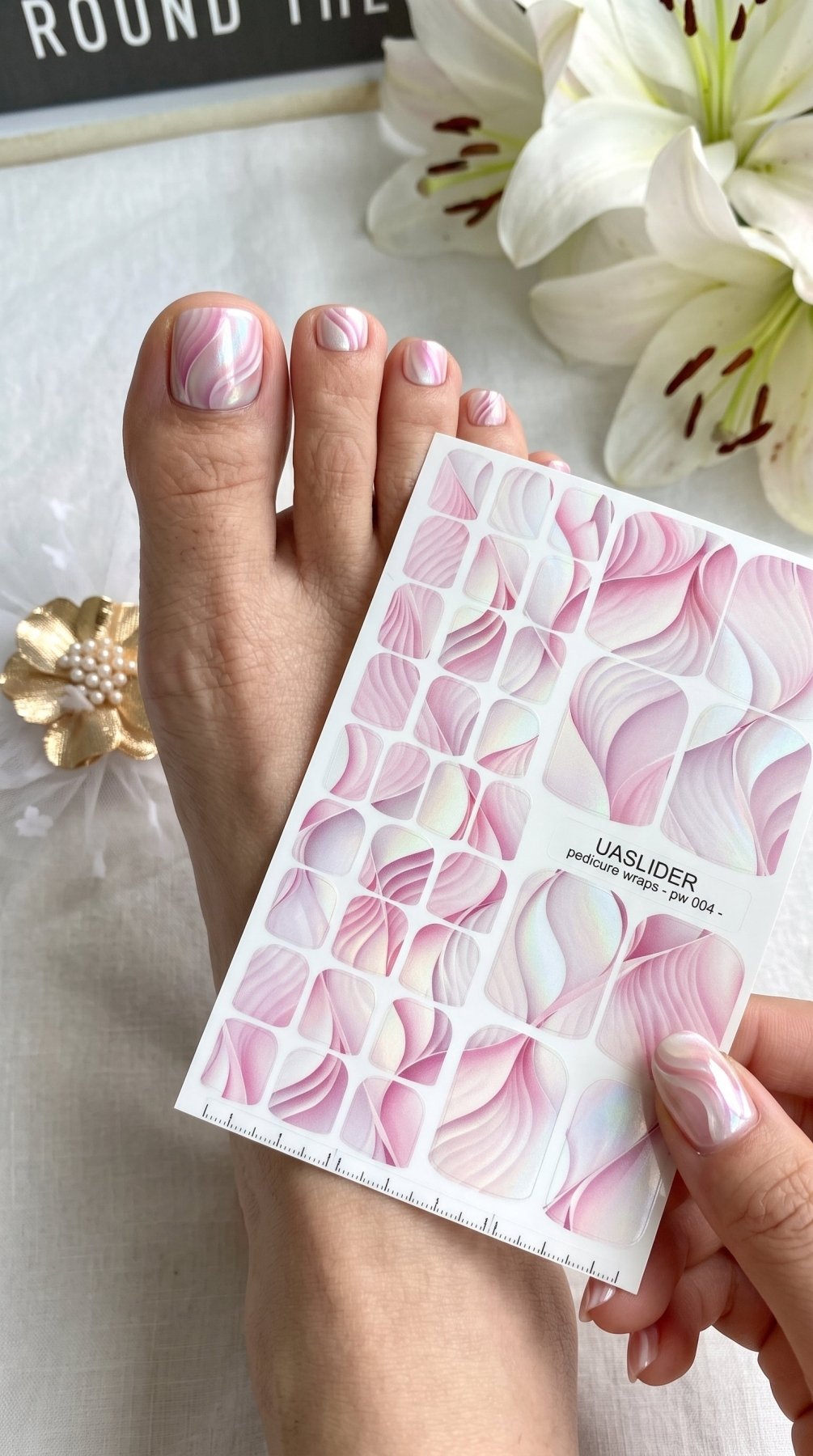 Floral Pedicure Nail Wraps — Soft Pink Petal Swirl Design | PW-004 - UASLIDER