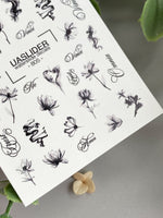 Floral Script Nail Decals — Black Ink Flowers & Words | 805 - UASLIDER